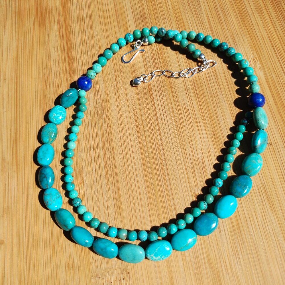 Jay King DTR mine finds Azure Peaks Turquoise and Lapis layered necklace 925
